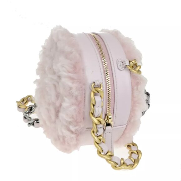 CHANEL 19 CC Logo Round Chain Shoulder Bag Shearling Leather Pink GHW 382RK077 - Picture 4 of 16